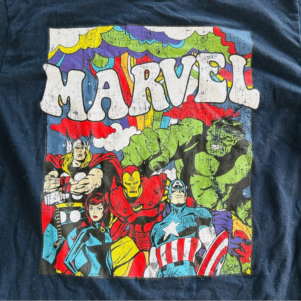 Unisex Large Marvel Avengers Graphic Tshirt Navy Blue Hulk Captain America - Picture 2 of 4